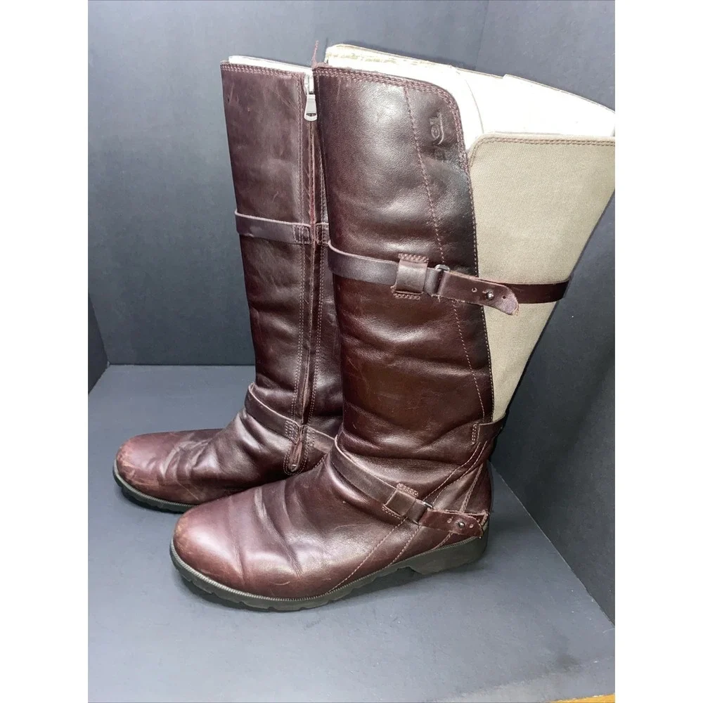 Teva De La Vina Waterproof Leather Riding Boots Women's Sz 9 Brown Maroon Zip